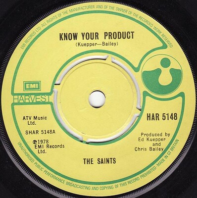 SAINTS, THE - KNOW YOUR PRODUCT UK 78, Brilliant punk, never released in ps, comp sleeve (7")
