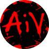 ALICE IN VIDEOLAND - AIV LOGO    1” pin, Black with white/ red picture of group with logo (BADGE)