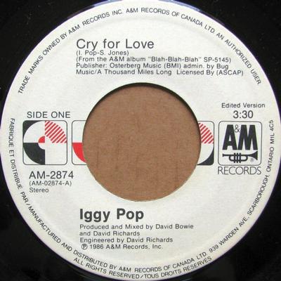 POP, IGGY - CRY FOR LOVE   US Promo company sleeve Mint (7")