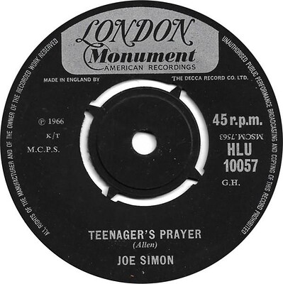 SIMON, JOE - TEENAGER'S PRAYER / Long Hot Summer Rare UK press from 1966, crossover northern soul. (7")