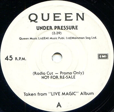 QUEEN - UNDER PRESSURE Rare UK promo single from 1986. (7")
