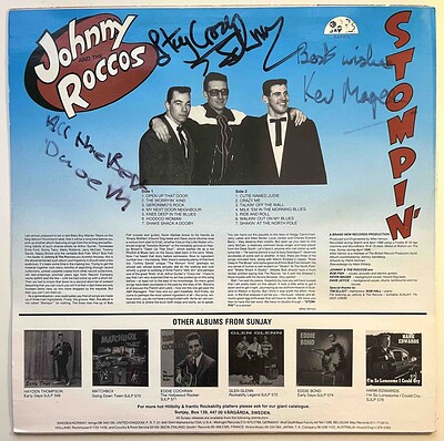 JOHNNY & THE ROCCOS - Stompin' Rare Sweden-only Lp from 1988. Signed on the back sleeve. (LP)
