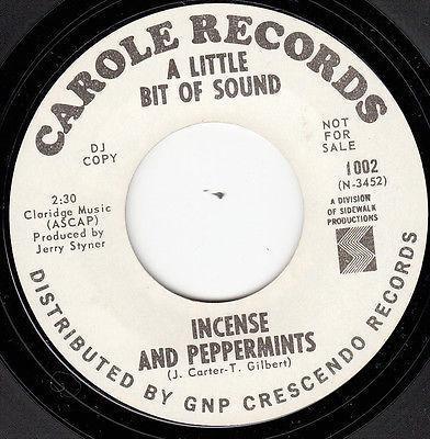 A LITTLE BIT OF SOUND - INCENSE AND PEPPERMINTS / I Want You To Know US garage single from 1967, promo. (7")