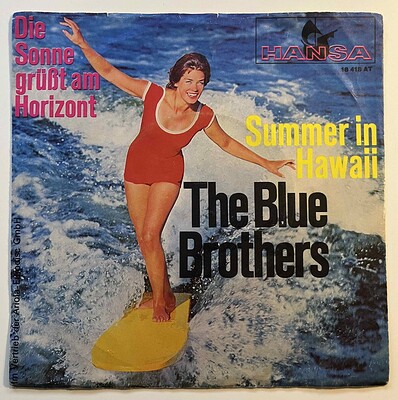 BLUE BROTHERS, THE - SUMMER IN HAWAII / Die Sonne Grüsst Am Horizont Rare German surf single from 1965, featuring Drafi Deutscher. (7")